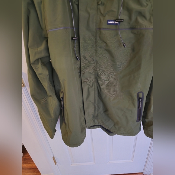 Lands' End Men's Green Full Zip Nylon Hooded Anorak Long Jacket Size Medium - Picture 7 of 17